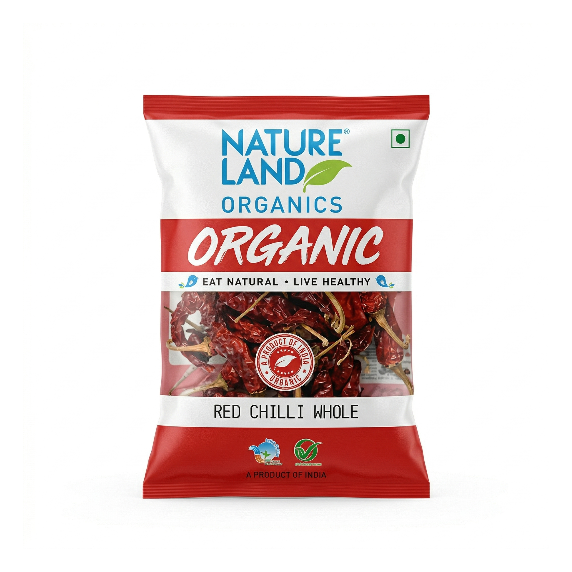 Nature Land Organics Whole Red Chilli – 100% Organic, Handpicked & Sun-Dried Spices